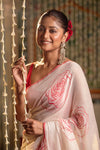Mastaani ~ Pure Mul Cotton Handloom Saree with Beautiful Rose Prints ~ Red - verymuchindian.com