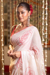 Mastaani ~ Pure Mul Cotton Handloom Saree with Beautiful Rose Prints ~ Red - verymuchindian.com
