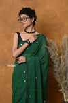 Mastaani ~ Pure Mul Cotton Handloom Saree with Sequin - Green - verymuchindian.com
