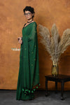 Mastaani ~ Pure Mul Cotton Handloom Saree with Sequin - Green - verymuchindian.com