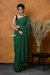 Mastaani ~ Pure Mul Cotton Handloom Saree with Sequin - Green - verymuchindian.com
