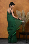 Mastaani ~ Pure Mul Cotton Handloom Saree with Sequin - Green - verymuchindian.com