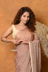 Mastaani ~ Pure Mul Cotton Handloom Saree with Sequin- Khakhi - verymuchindian.com