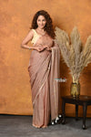 Mastaani ~ Pure Mul Cotton Handloom Saree with Sequin- Khakhi - verymuchindian.com