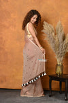 Mastaani ~ Pure Mul Cotton Handloom Saree with Sequin- Khakhi - verymuchindian.com