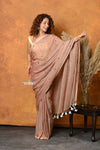 Mastaani ~ Pure Mul Cotton Handloom Saree with Sequin- Khakhi - verymuchindian.com