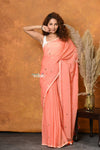 Mastaani ~ Pure Mul Cotton Handloom Saree with Sequin - Peach - verymuchindian.com