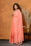 Mastaani ~ Pure Mul Cotton Handloom Saree with Sequin - Peach - verymuchindian.com
