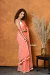 Mastaani ~ Pure Mul Cotton Handloom Saree with Sequin - Peach - verymuchindian.com