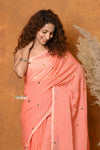 Mastaani ~ Pure Mul Cotton Handloom Saree with Sequin - Peach - verymuchindian.com