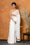 Mastaani ~ Pure Mul Cotton Handloom Saree with Sequin ~ White - verymuchindian.com