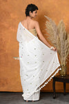 Mastaani ~ Pure Mul Cotton Handloom Saree with Sequin ~ White - verymuchindian.com