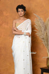 Mastaani ~ Pure Mul Cotton Handloom Saree with Sequin ~ White - verymuchindian.com