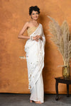 Mastaani ~ Pure Mul Cotton Handloom Saree with Sequin ~ White - verymuchindian.com