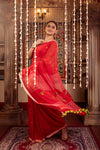 Mastaani ~ Pure Mul Jamdhani Cotton Handloom Saree with Beautiful Diamond Weaves ~ Red - verymuchindian.com