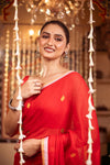 Mastaani ~ Pure Mul Jamdhani Cotton Handloom Saree with Beautiful Diamond Weaves ~ Red - verymuchindian.com