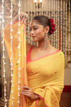 Mastaani ~ Pure Mul Jamdhani Cotton Handloom Saree with Beautiful Heart Weaves ~ Yellow - verymuchindian.com