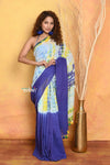 Mastaani ~ Tie & Dye Handloom Mul Cotton Saree - Blue Green - verymuchindian.com