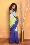 Mastaani ~ Tie & Dye Handloom Mul Cotton Saree - Blue Green - verymuchindian.com