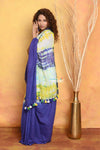 Mastaani ~ Tie & Dye Handloom Mul Cotton Saree - Blue Green - verymuchindian.com