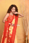 Mastaani ~ Tie & Dye Handloom Mul Cotton Saree - Orange - verymuchindian.com