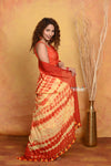 Mastaani ~ Tie & Dye Handloom Mul Cotton Saree - Orange - verymuchindian.com