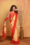Mastaani ~ Tie & Dye Handloom Mul Cotton Saree - Orange - verymuchindian.com