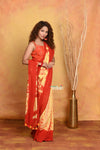 Mastaani ~ Tie & Dye Handloom Mul Cotton Saree - Orange - verymuchindian.com