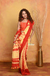 Mastaani ~ Tie & Dye Handloom Mul Cotton Saree - Orange - verymuchindian.com
