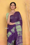 Mastaani ~ Tie & Dye Handloom Mul Cotton Saree - Purple Green - verymuchindian.com