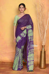Mastaani ~ Tie & Dye Handloom Mul Cotton Saree - Purple Green - verymuchindian.com