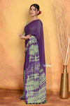 Mastaani ~ Tie & Dye Handloom Mul Cotton Saree - Purple Green - verymuchindian.com