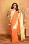 Mastaani ~ Tie & Dye Handloom Mul Cotton Saree - Yellow Orange - verymuchindian.com