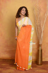 Mastaani ~ Tie & Dye Handloom Mul Cotton Saree - Yellow Orange - verymuchindian.com