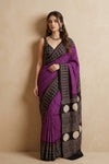 Mitti Ke Rang ~ Ajrakh Bandhani Handblock Printed Modal Silk Saree In Purple - verymuchindian.com