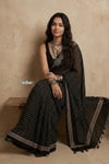 Mitti Ke Rang ~ Ajrakh Handblock Printed Cotton Saree in Black - verymuchindian.com