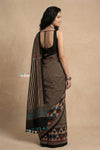 Mitti Ke Rang ~ Ajrakh Handblock Printed Cotton Saree in Black Beige Stripes - verymuchindian.com