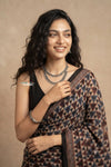 Mitti Ke Rang ~ Ajrakh Handblock Printed Cotton Saree in Doting Black - verymuchindian.com