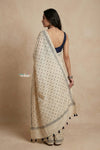 Mitti Ke Rang ~ Ajrakh Handblock Printed Cotton Saree in White - verymuchindian.com