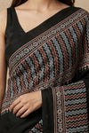 Mitti Ke Rang ~ Ajrakh Handblock Printed Modal Silk Saree in Black - verymuchindian.com