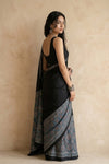 Mitti Ke Rang ~ Ajrakh Handblock Printed Modal Silk Saree in Blue and Black - verymuchindian.com