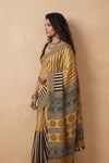 Mitti Ke Rang ~ Ajrakh Handblock Printed Modal Silk Saree in Mustard Yellow and Black - verymuchindian.com