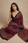 Mitti Ke Rang ~ Ajrakh Handblock Printed Modal Silk Saree in Red - verymuchindian.com