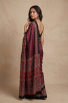Mitti Ke Rang ~ Ajrakh Handblock Printed Modal Silk Saree in Red - verymuchindian.com
