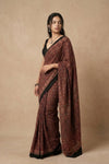 Mitti Ke Rang ~ Ajrakh Handblock Printed Modal Silk Saree in Red - verymuchindian.com