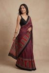 Mitti Ke Rang ~ Ajrakh Handblock Printed Modal Silk Saree in Red - verymuchindian.com