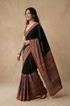 Mitti Ke Rang ~ Ajrakh Handblock Printed Modal Silk Saree in Red and Black - verymuchindian.com