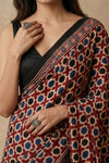 Mitti Ke Rang ~ Ajrakh Handblock Printed Modal Silk Saree In Red Blue - verymuchindian.com