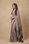 Mitti Ke Rang ~ Ajrakh Handblock Printed Modal Silk Saree in Warm Taupe and Beige - verymuchindian.com