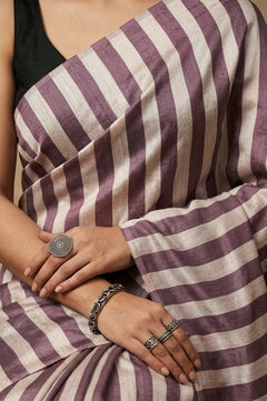 Mitti Ke Rang ~ Ajrakh Handblock Printed Modal Silk Saree in Warm Taupe and Beige - verymuchindian.com